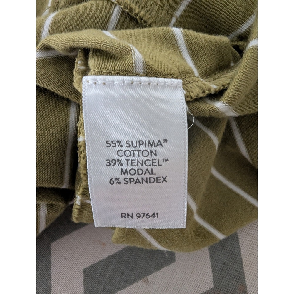 J. Jill Luxe Supima Elbow-Sleeve Tee Olive Green Striped Cotton Modal Top Large - Picture 5 of 6